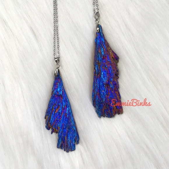 New Amazing Raw Tourmaline Crystal Chunk Platinum Plated Pendant Necklace - Picture 1 of 16